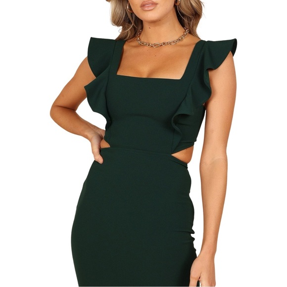 Petal & Pup Yvonne Emerald Green Hi Low Cut Out Midi Dress S - Picture 5 of 16